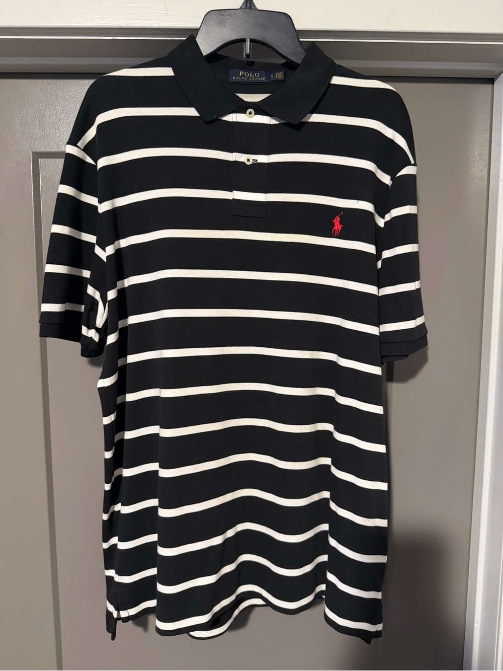 Polo by Ralph Lauren Black & White Striped Polo with Red Pony